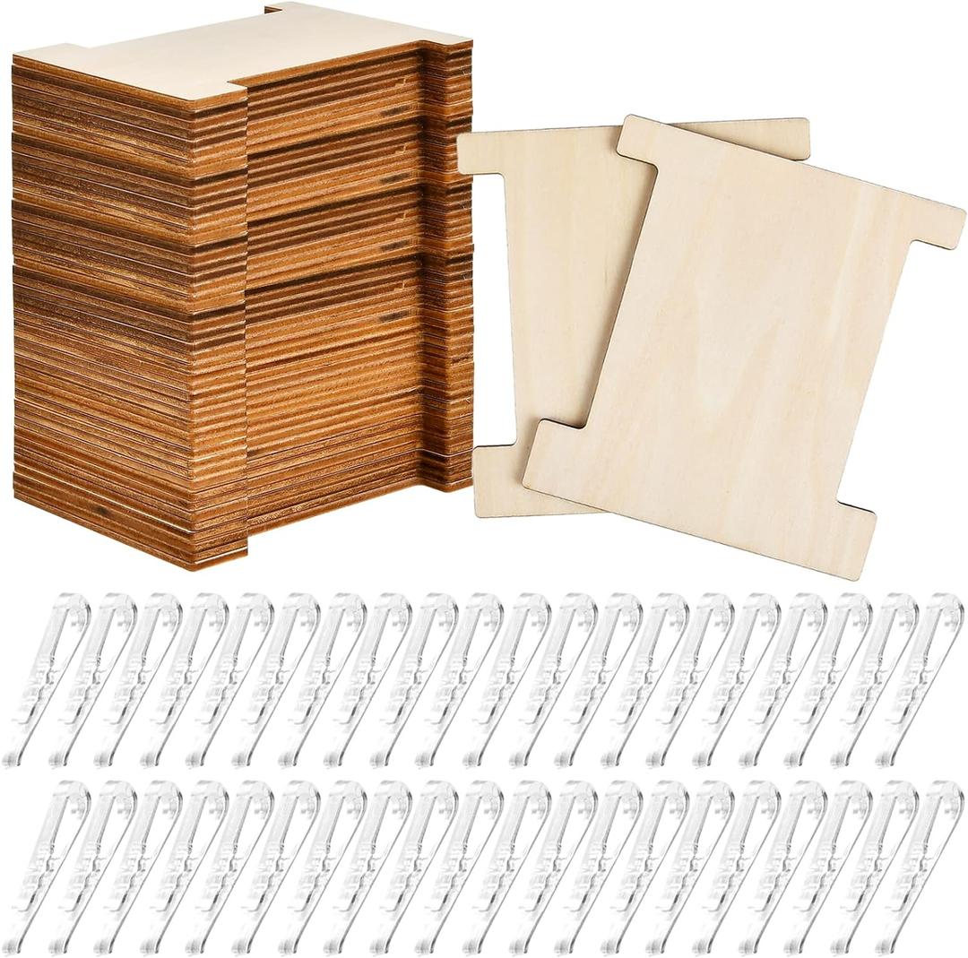 200 Pcs Ribbon Storage Organizer Set, Flat Wood Ribbon Spools with Folding Clips Embroidery Floss Bobbins Holder Empty Wooden Thread Storage for Cross Stitch Cotton Sewing Storage