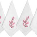 HCRAFT Embroidered Cotton Table Napkins, Cloth Napkins Set of 4 18x18 Cherry Blossom Napkin Square Fabric, Dining Room, Napkins Cloth Machine Washable, Pink Cotton Cloth Napkins, Great Present Ideas