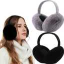 Eyegla Womens Ear Muffs Adjustable Winter Earmuffs Fuzzy Ear Warmers (Black Earmuffs+grey Earmuffs)