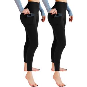 Leafigure 2 Pack Leggings with Pockets for Women, High Waisted Soft Leggings for Yoga Gym (XX-Large, Black)