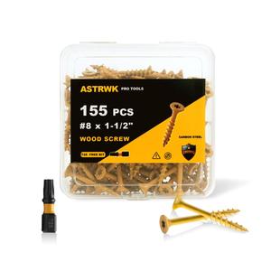 Wood Screws 1-1/2 inch,Deck Screws #81-1/2 inch,155 Pcs,Rust Resistant Epoxy Coated, T25 Torx Bits Included,Tan