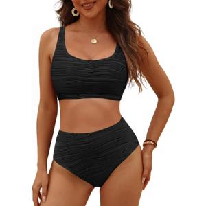 VIMPUNEC High Waisted Bikini Sets for Women Two Piece Tummy Control Swimsuits Sporty High Cut Bathing Suit (S)