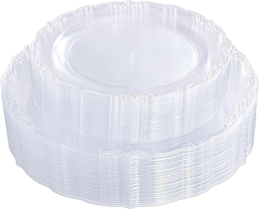 U-QE 60PCS Clear Plastic Plates for Party - Clear Plates Disposable Heavy Duty for Party & Wedding - Include 30PCS 10inch Dinner Plates and 30PCS 7.5inch Dessert/Salad Plates