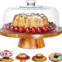 Homeries Acacia Wood Cake Stand with Lid, Cake Plate, (6 in 1) Multi-Functional Serving Platter, Large Cake Stand with Dome, Cake display stand with lid & Cake Dome - Use as Cake Holder, Cake Cover