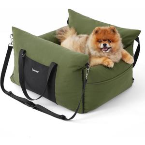 Lesure Small Dog Car Seat for Small Dogs - Waterproof Dog Booster Seat for Car with Storage Pockets and Clip-On Safety Leash and Thickened Memory Foam Filling, Pet Travel Carrier Bed Cypress Green