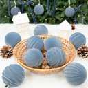 12 Pcs 3.15 Inch Velvet Christmas Tree Ornaments BulkFlocked Christmas Balls Plastic Shatterproof Xmas Hanging Ornaments Decorations Set for Tree Garland Wreath (Gray Blue)