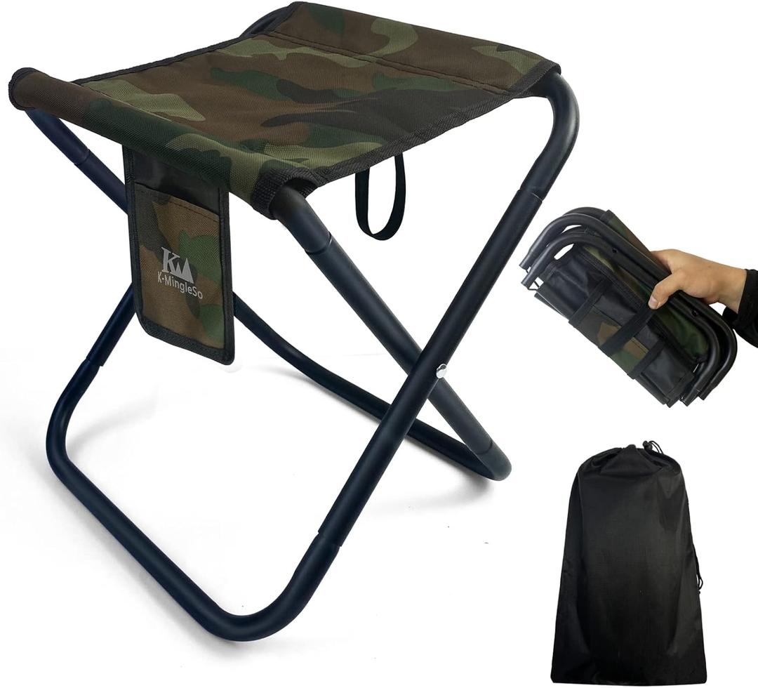K-MingleSo Upgraded Portable Folding Stool, 13 Inch Camping Stool for Adults Fishing Hiking Gardening and Beach with Carry Bag, Hold Up to 450lbs[Camo]