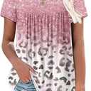 Women's Summer Short Sleeve Tunic Plus size ladies shirts Floral Blouse Loose Flowy Tops for Leggings M-4XL (3X-Large, A 01-pink Leopard)