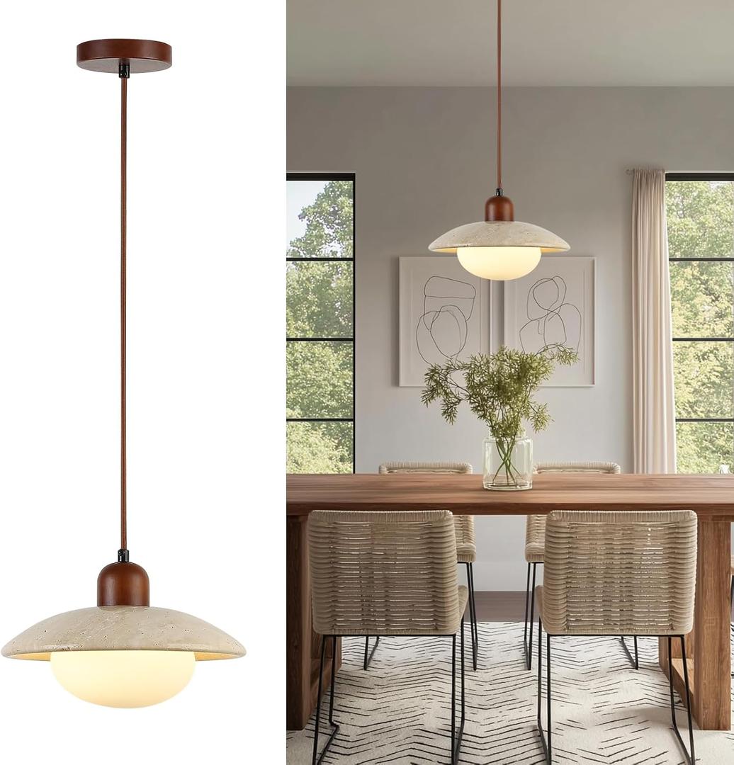 Pendant Lights Kitchen Island Wabi Sabi Lamp, Hanging Lighting Fixture Natural Stone Shade Chandelier, Japandi Style 20W Yellow Travertine Cave Hanging Lights for Bedroom Dining Living Room Hallway