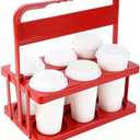 Bodaon 6 Cup Drink Carrier with Handle, Plastic Cup Carriers for Drinks, Drink Holder for Car, Take Out Delivery Drivers, Accessories, Portable Foldable Reusable Mobile, Use for Food Delivery Bag, Red