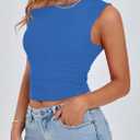 PRETTYGARDEN Women's Off The Shoulder Crop Top - Chic Asymmetrical Going Out Tops for Summer 2026, Slim Fitted & Breathable (Blue, L)