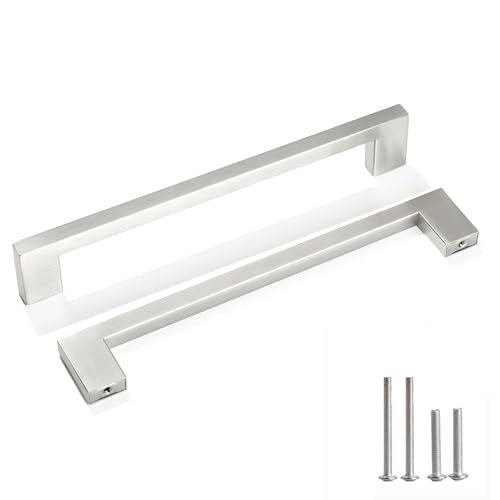 Redunest Cabinet Pulls Brushed Nickel Cabinet Handles Square Drawer Pulls, 2 Pack 10 Inch Stainless Steel Kitchen Door Cupboard Cabinet Handles, Drawer Hardware Handles, 256mm Hole Centers