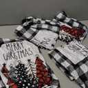 Horaldaily 4PCS Christmas Dining Chair Covers, Black Buffalo Plaid Trees Stretch Removable Washable Slipcover Chair Protector for Dining Room Home Decor