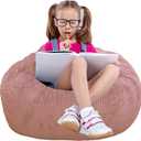 Classic Bean Bag Chair, with Faux Rabbit Fur Cover for Teens and Kids, Memory Foam Bean Bag Chairs, Ultra Soft Faux Fur Fabric, 2.5 feet Round Fluffy Bean Bag Sofa (Dusty Pink)