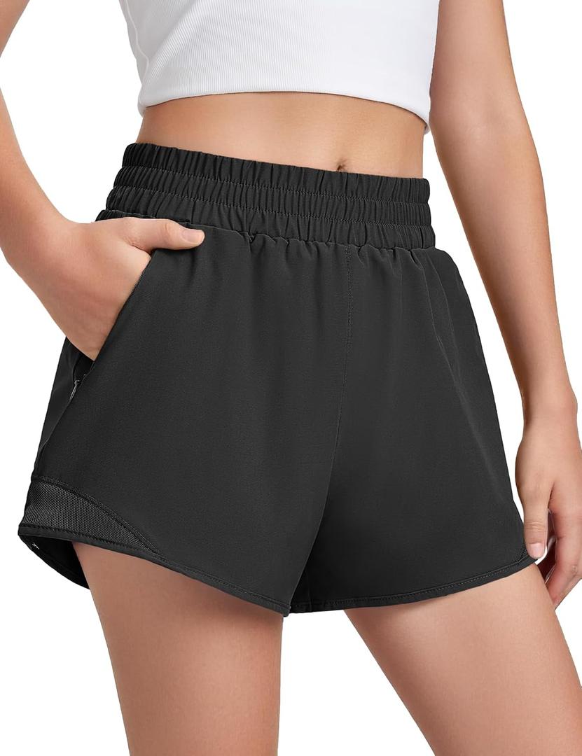 Girls Athletic Shorts with Liner Quick Dry Running Soccer Shorts with Zip Pockets for Kids Active Sports Volleyball (11-12 Years, Black)
