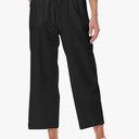 Womens Linen Pants Wide Leg High Waisted Drawstring Casual Flowy Pants with Pockets, L
