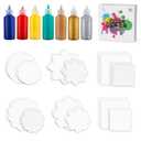 Hewaurorion Spin & Paint Refill Pack is for Arts & Crafts Painting Spinner Toys, Set of 36 Cardboard Pieces in 6 Unique Shapes, 2 Different Sizes, 3 Pieces Each - 7 Bottles of Colored Paint