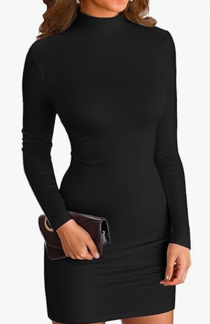 VICHYIE Women Mock Neck Ribbed Bodycon Dress Long Sleeve Mini Pencil Dresses, Size S