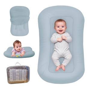 Baby Lounger for Newborn, Bionic Design Baby Lounger, Soft Organic Cotton Breathable Lounger for Infants 0-24 Months (Grayinsh Blue)‎17 x 13 x 3 inches