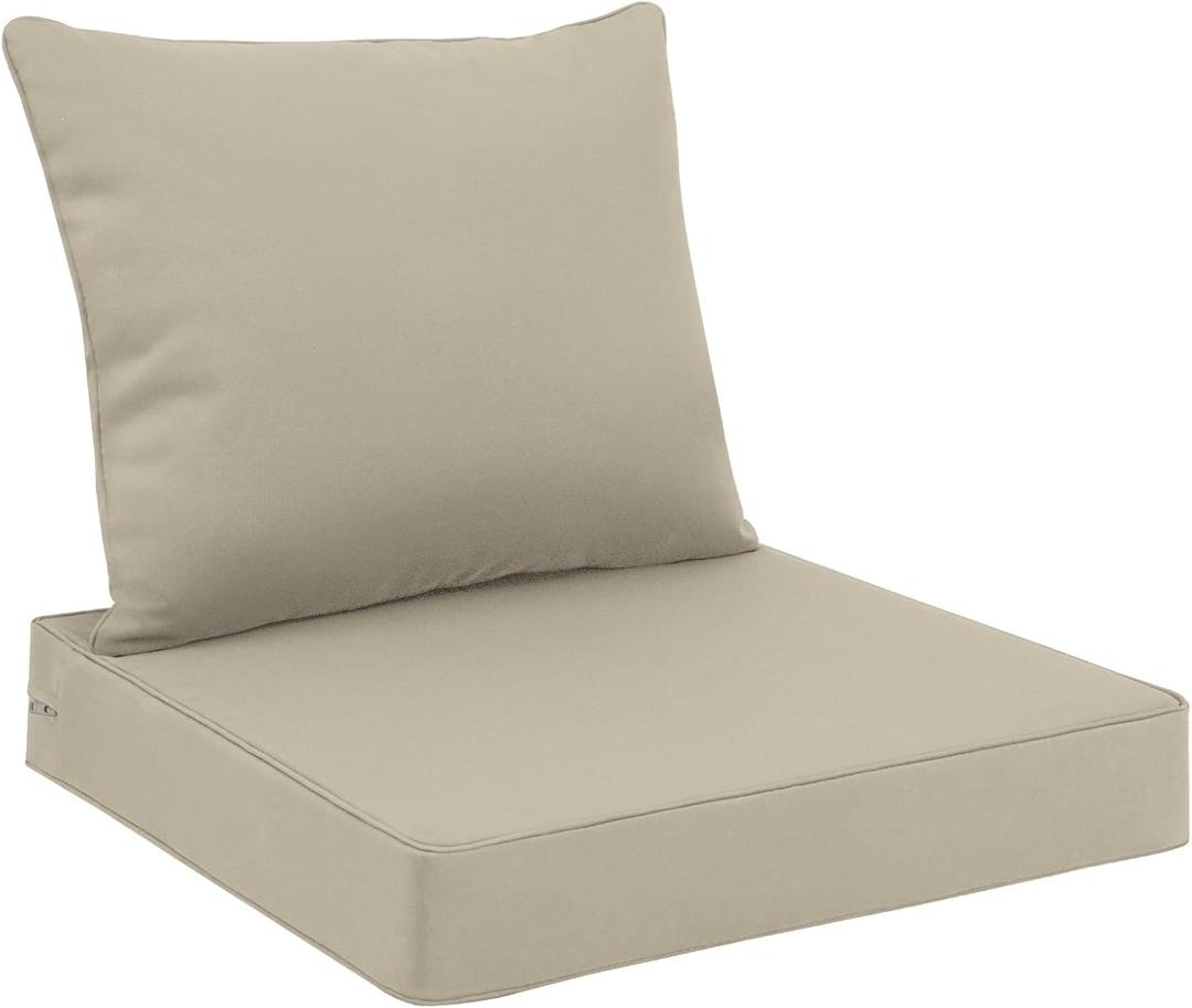 Favoyard Outdoor Seat Cushion Set 22 x 24 Inch Waterproof & Fade Resistant Patio Furniture Cushions with Removable Cover Deep Seat & Back Cushion with Tie Straps for Chair Sofa Couch (Beige)