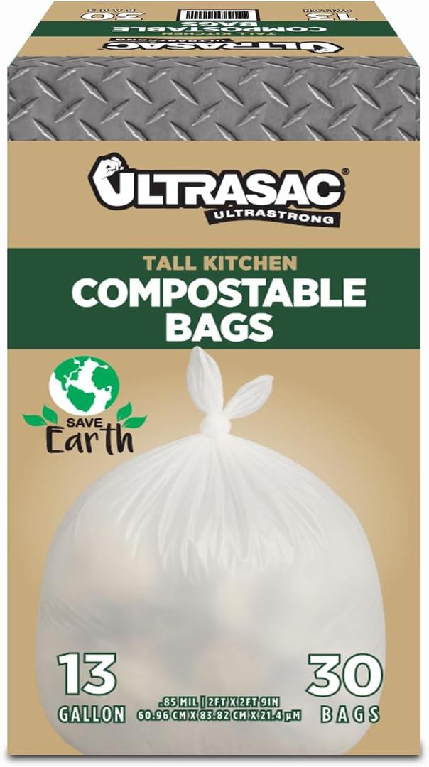 2 x Ultrasac 13 Gallon 0.85 MIL Clear Compostable Trash Bags - 24" x 33" - 30 bags, Pack of 2