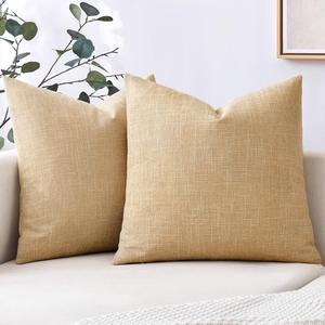 MIULEE Pack of 2 Tan Faux Linen Throw Pillow Covers Square Rustic Farmhouse Decorative Burlap Pillowcases Cushion Covers for Couch Bed Sofa Living Room 16x16 Inch (16" x 16" (Pack of 2))