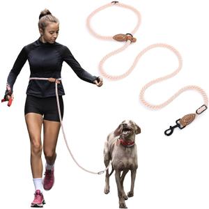Mile High Life Hands Free Dog Leash, Crossbody Waist Leash with Genuine Leather Connection, Multifunctional Adjustable Slip Lead for Dog Walking Running (Light Brown, 8FT)