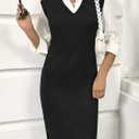 Wenrine Womens Sleeveless Sweater Vest Dress Casual Chunky Knit V Neck Loose Slit Fall Tank Midi Dresses