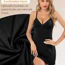Vlazom Women's Full Slip Under Dress Adjustable Spaghetti Strap Slip Dress V-Neck Lace Knee Length Camisole S-3XL (Black, M)