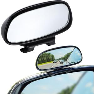 LivTee Blind Spot Mirror, HD Glass Frameless Convex Rear View Mirrors Exterior Accessories with Wide Angle Adjustable Stick for Car SUV and Trucks, Black (Plus Add)