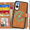 TUCCH Wallet Case for Galaxy S25 Edge, Removable 2 in 1 RFID Blocking [4 Card Slot] Wrist Strap [Wireless Charging] Kickstand PU Leather Magnetic Detachable Protective Cover for Galaxy S25 Edge, Brown