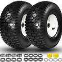 15x6.00-6 Lawn Mower Tires, 15x6.00-6 Tire and Wheel Tubeless, 15x6-6 Front Tire Assembly Compatible with John Deere/Cub Cadet Riding Mowers, 3" Offset Hub, 3/4" Bushing, 570lbs Capacity