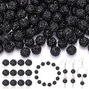 120pcs 10mm Rhinestone Beads for Jewelry Making, Black Shiny Round Shamballa Disco Ball Beads Bulk, Sparkle Crystal Clay Christmas for Bracelet Baseball Necklace Earring Crafting and DIY