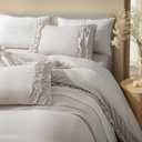 Bedorm Beige King Comforter Set Ruffled Bedding Comforter Shabby Chic Ruffle Fringe Coquette Bedding Boho Farmhouse Quilt Bedding Set for All Season