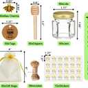 Adabocute 60 Pack Mini Honey Jars with Dipper - Honey Pot with Gold Lid, Bee Pendants, Jutes, Gift Bags and Stickers - For Baby Shower Wedding Favors