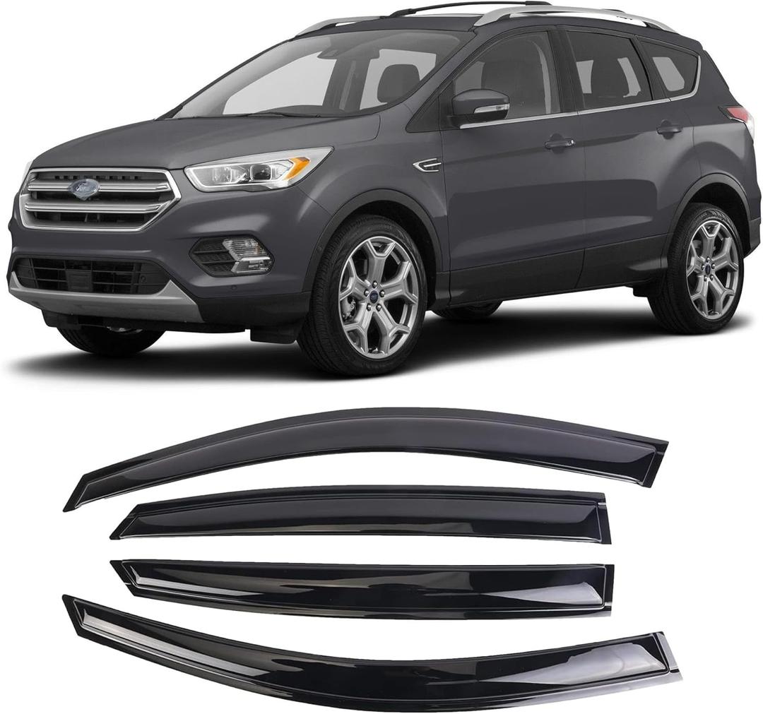 Tape-On Window Visors Deflectors Rain Guards 4 Piece Set Compatible with 2013-2019 Ford Escape 94383