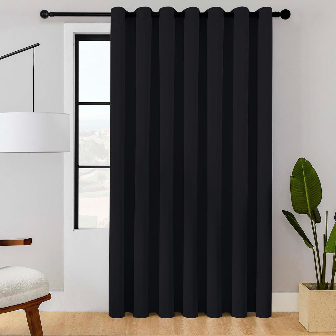 ChrisDowa Room Divider Curtain 108 Inches Long, Wide Blackout Sliding Door Curtain for Bedroom, Room Darkening Privacy Window Curtain for Patio Door (1 Panel Set, Black, 100 x 108 Inch)