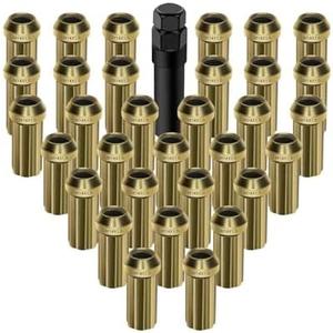 cciyu Set of 32+1 Key Gold Spline Wheel Lug Nuts 14x1.5 Closed End 2 Inch Tall 3/4 Drive Hex Size for Chevrolet Silverado 2500/3500 for GMC Sierra 1500/2500/3500 for Hummer H2 1999-2019