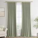Joywell Linen 100% Blackout Curtains 120 Inches Length Long,Back Tab,Hook Belt,Thermal Insulated Pinch Pleated Solid Drapes for Bedroom with Hooks High Ceiling Length(2 Panels,52 x 120,Sage Green)