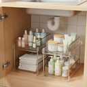 2 Pack Under Sink Organizer, 2 Tier Clear Bathroom Organizers and Storage, Pull-Out Medicine Cabinet Organizer, Multi-Purpose Cabinet Organizer with Track for Bathroom, Kitchen, Pantry, Vanity Storage