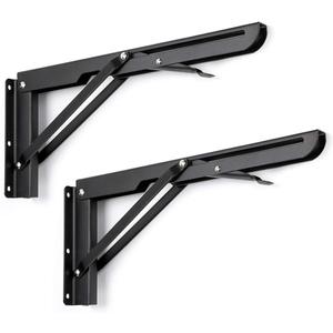 Sumnacon Sturdy Folding Shelf Brackets - Heavy Duty Metal Triangle Table Bench Folding Shelf Brackets, 2 Pcs Folding Shelf Hinge Wall Mounted (12 Inch, Black)