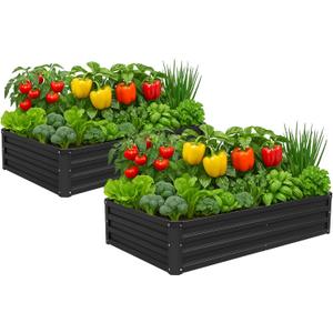 Meberam 2 Pack 6x3x1FT Galvanized Raised Garden Beds Kit Outdoor Metal Gardening Planter Box for Vegetable Elevated Flower Herbs,Black