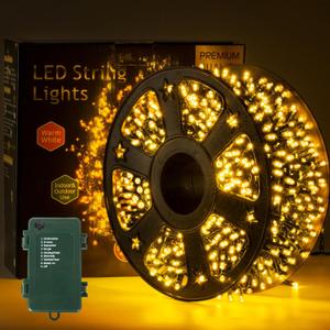 Quntis 164FT 1000LED C Battery Christmas String Lights - Super Bright Christmas Tree Lights Outdoor 8 Modes, Christmas Fairy Lights Indoor with Timer Decorations for Holiday, Xmas, Home, Warm White