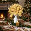 6 Pcs Christmas Artificial Velvet Glitter Magnolia Leaf Glittered Spray Picks 20" Fake Floral Leaf Branches Xmas Decoration for Christmas Tree DIY Crafts Gift Home Garden Decor(Gold)