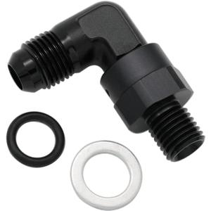 High Flow Radius 90 Degree Aluminum 6AN Male Flare to M12x1.5 Metric Swivel Fitting Adapter, Black