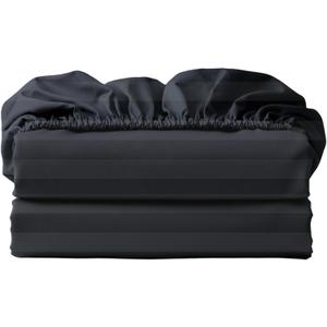 2-Pack 100% Egyptian Cotton Fitted Sheet TwinXL Size, 600 Thread Count Cotton Fitted Sheet Only,8-16" Deep Pocket Sheet, Soft & Elastic Sateen Weave Bottom Sheet (Black-Stripe)