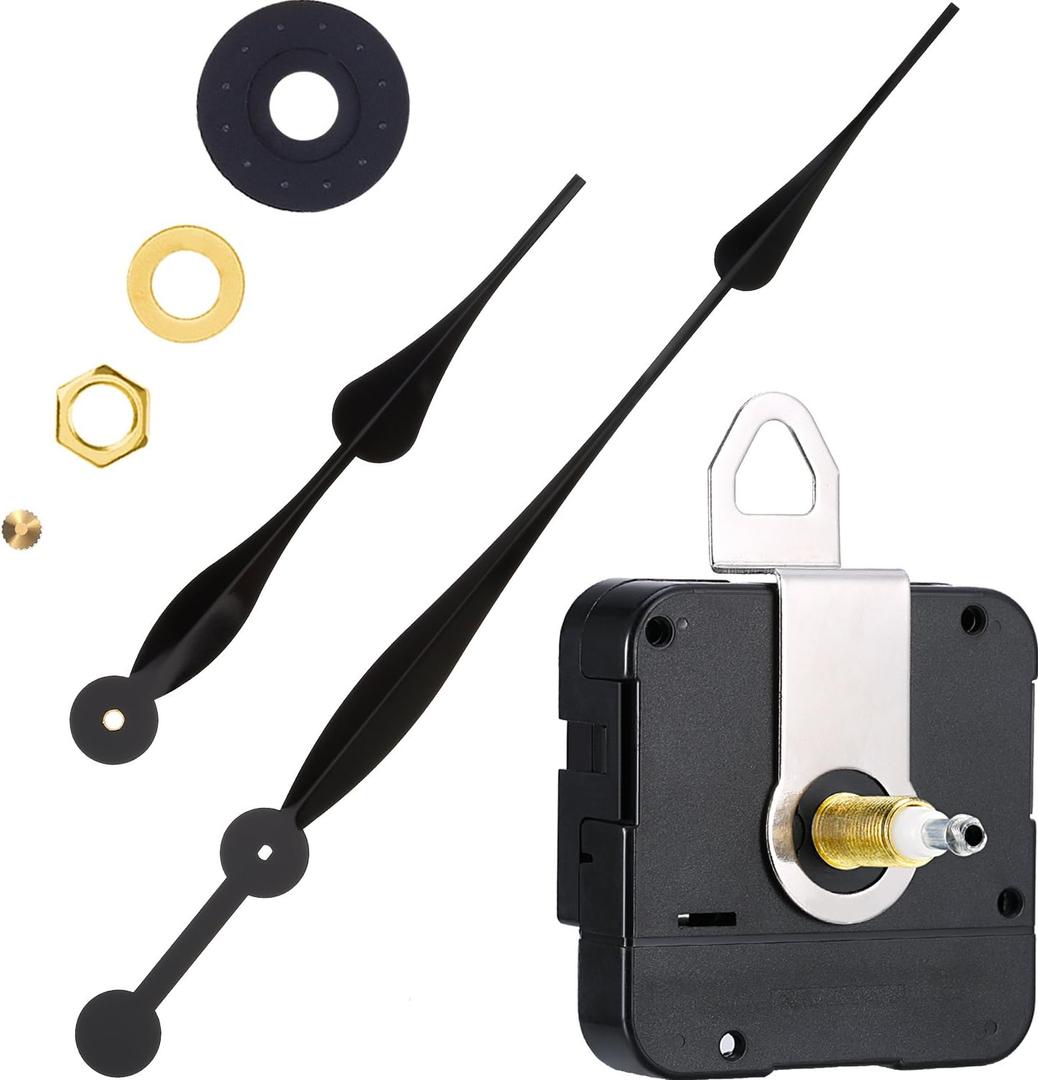 Hicarer High Torque Quartz Clock Movement Clock Mechanism Replacement with Hands Spade Long 12 Inch for DIY Clock (Shaft Length: 23 mm, Black)