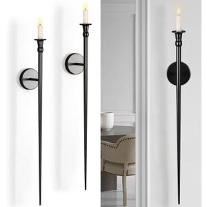 Candle Sconces Long Wall Candle Holder Set of 2 Black Long Wall Candle Sconce Retro Metal Sconces Candle Holder Decoration for Dining Room, Living Room, Bathroom, Office