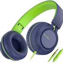 AILIHEN C8 Headphones Wired, On-Ear Headphones with Microphone and Volume Control, Corded 3.5mm Headset for Boys Girl School Smartphones Chromebook Laptop Computer Tablets Airplane Travel (Blue Green)