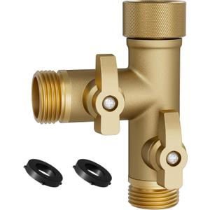 Solid Brass High Flow 2 Way Type Garden Hose Splitter, 360 Degree Rotation 3/4" Spigot Faucet Connectors